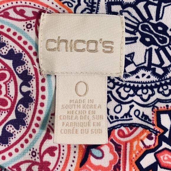 Chicos Top Shirt Womens S Multicolor Boho Floral Mandala Abstract Casual Popover - Picture 5 of 8